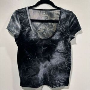 American Eagle Women’s Velvet T-Shirt - Black Tie Dye, Size Small